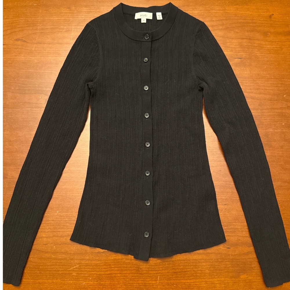 A.L.C. Cardigan top XS black cotton blend stretch long sleeve EUC‎
